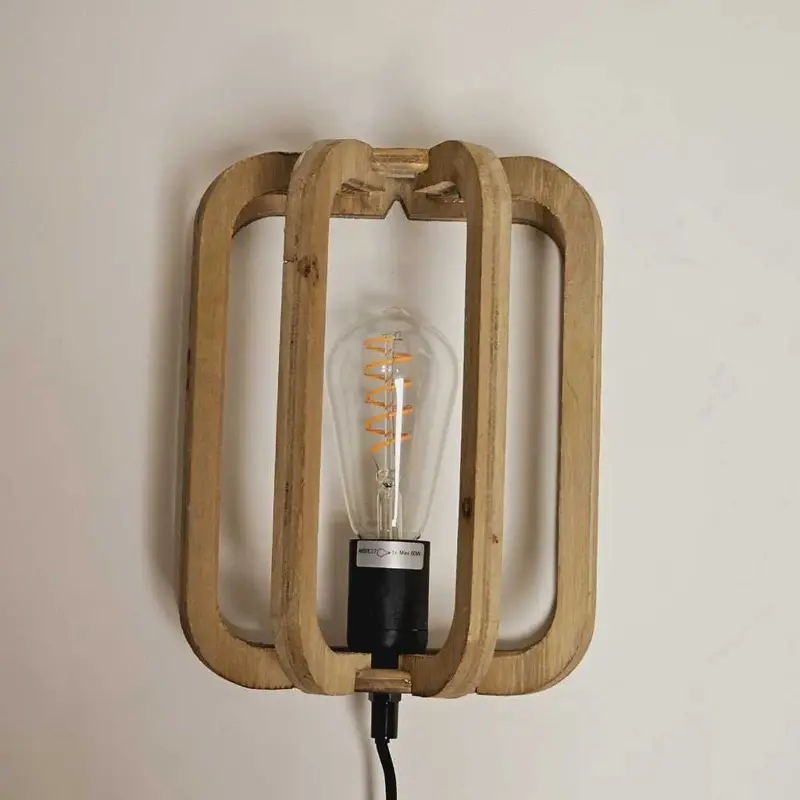 Foto 2 Wandlamp Treccia hout 27cm Tricia Hout open