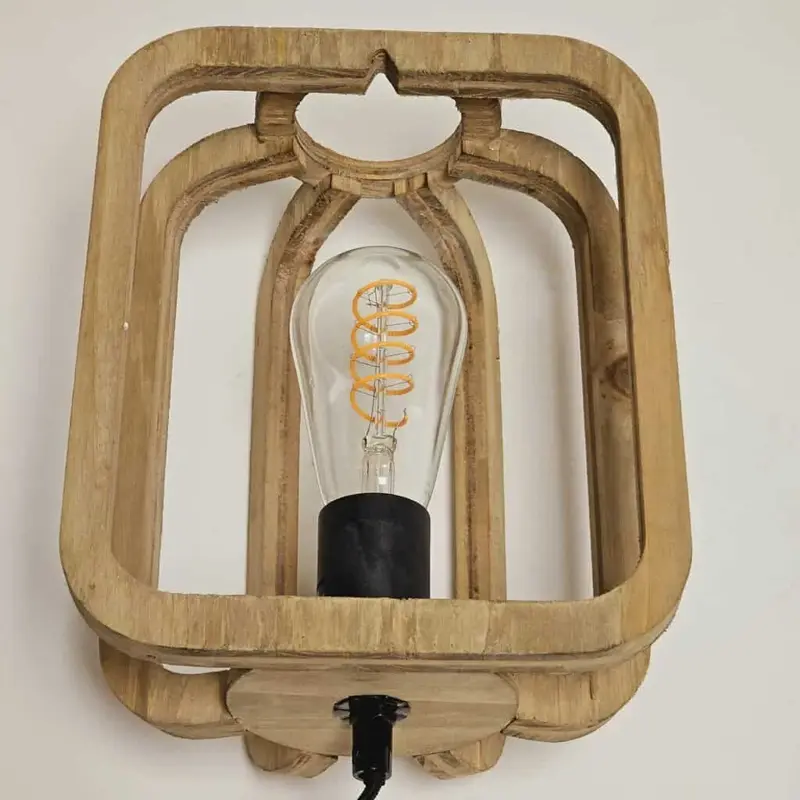 Foto 4 Wandlamp Treccia hout 27cm Tricia Hout open
