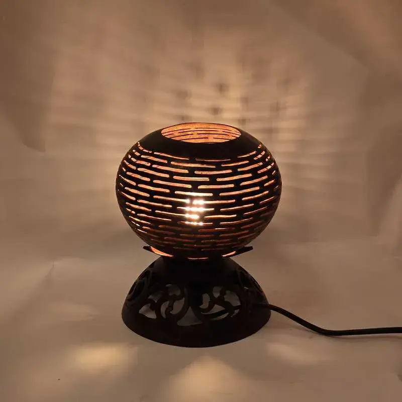 Foto 2 Nachtkastlampje sfeerlamp kokosnoot luxe streep op voetje e27