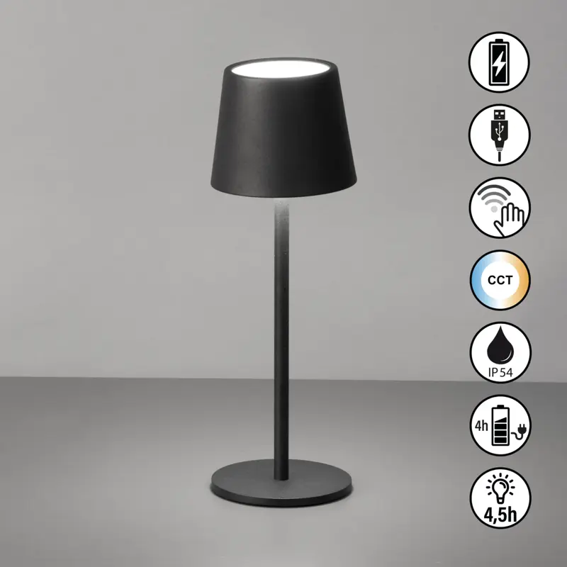 Foto 4 Oplaadbaar lampje Roxi Zwart