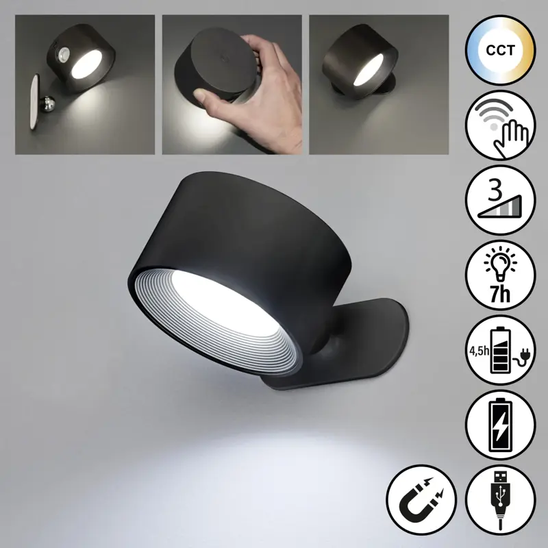 Foto 7 Wandlamp Magnetic Zwart Oplaadbaar