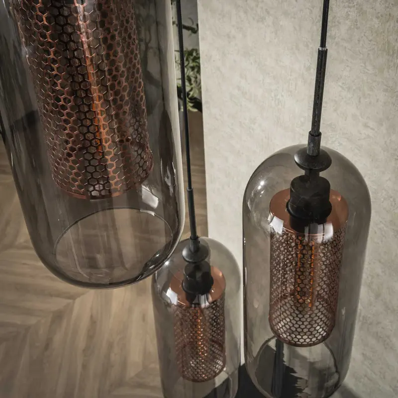 Foto 2 Hanglamp Copper 3 lichts rond