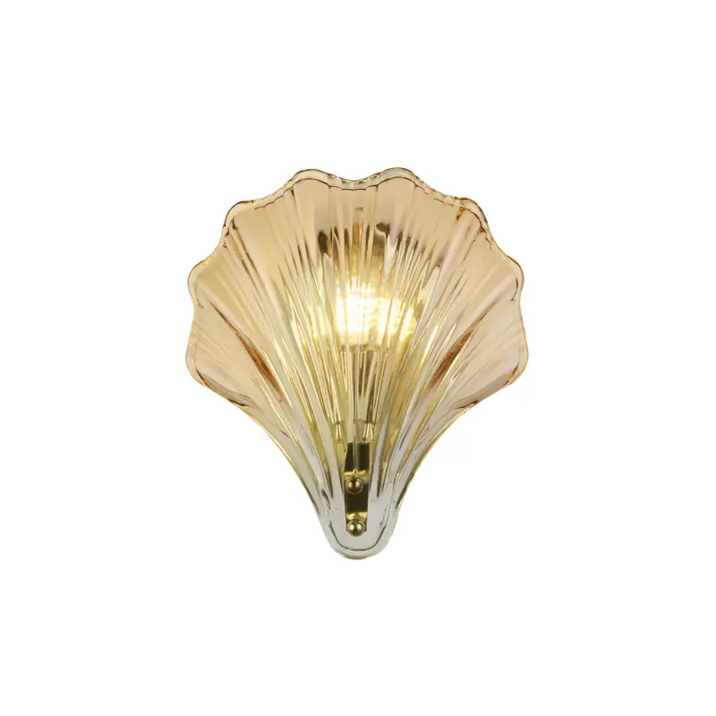 Foto 1 Shell 1Lt Wall Light, Satin Brass Metal & Amber Glass IP44