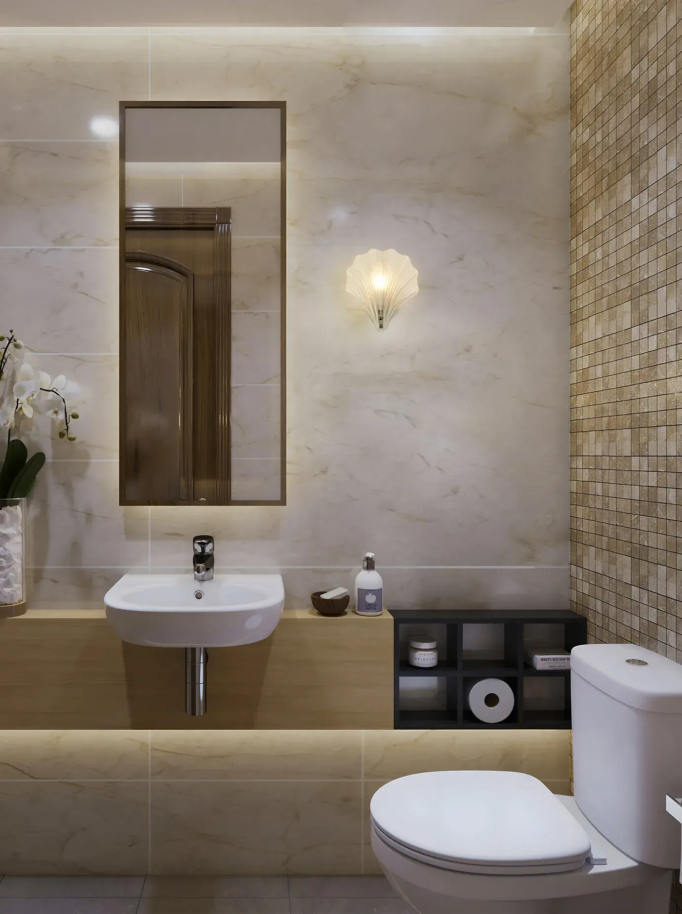 Foto 4 Shell 1Lt Wall Light, Satin Silver Metal &Frosted Glass IP44