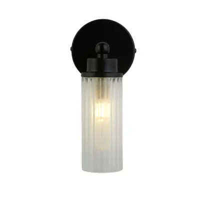 Foto van Imperial 1Lt Wall Light, Matt Black Metal & Clear Ribbed Gla