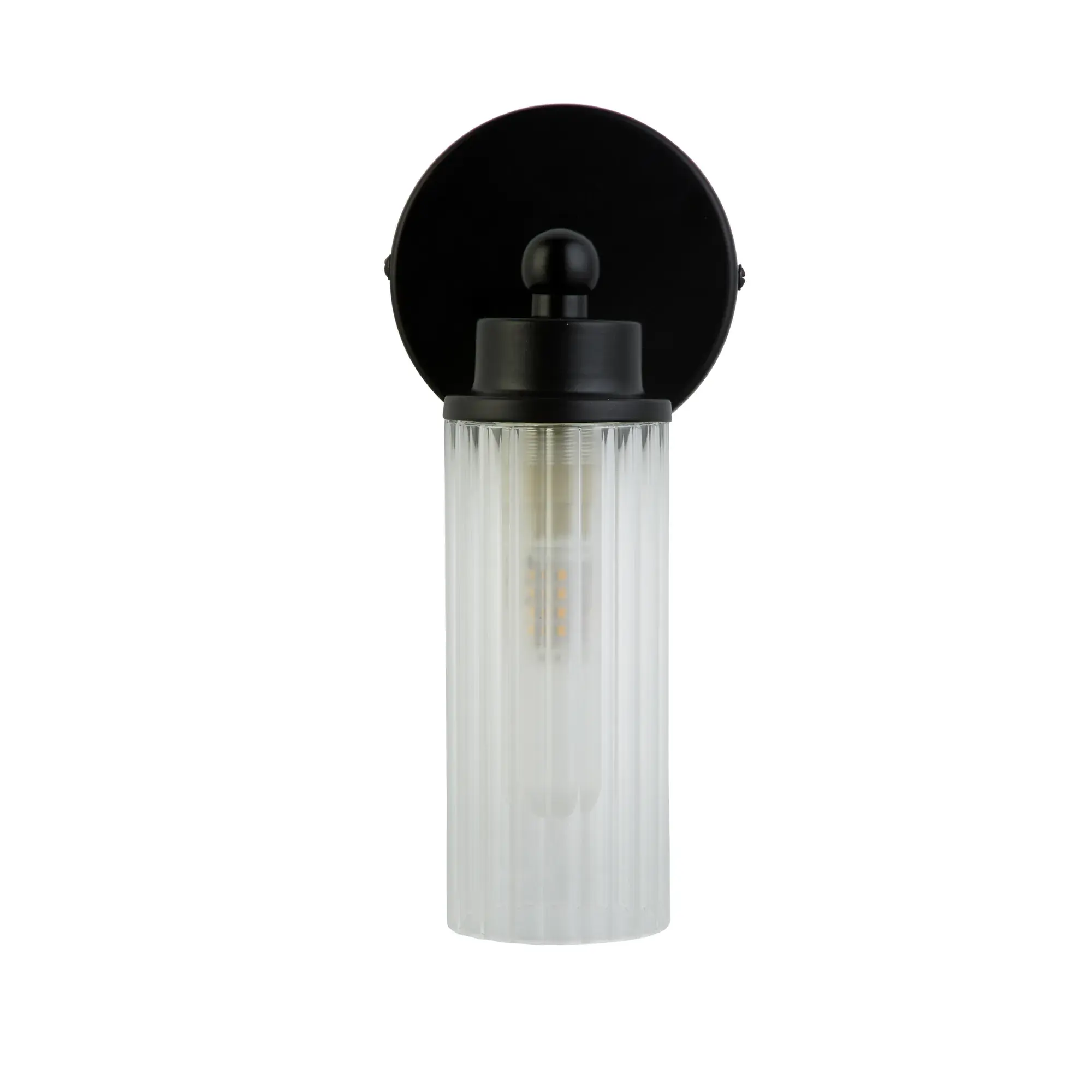 Foto 2 Imperial 1Lt Wall Light, Matt Black Metal & Clear Ribbed Gla