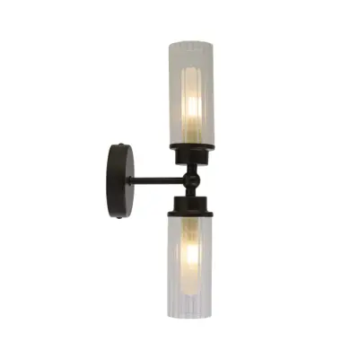 Foto van Imperial 2Lt Wall Light, Matt Black Metal & Clear Ribbed Gla