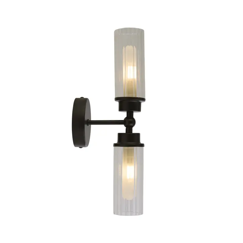 Foto 1 Imperial 2Lt Wall Light, Matt Black Metal & Clear Ribbed Gla