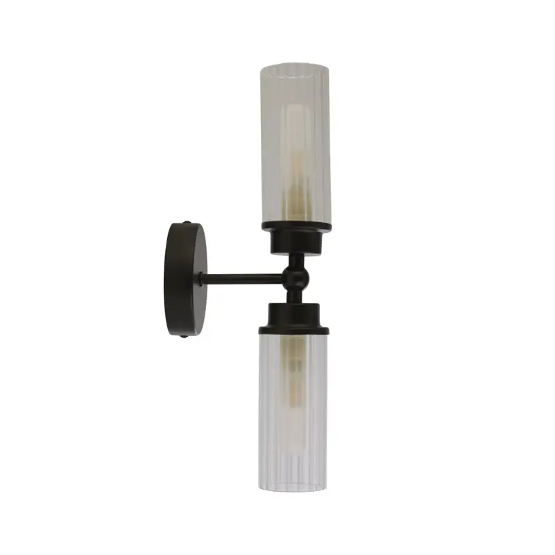 Foto 2 Imperial 2Lt Wall Light, Matt Black Metal & Clear Ribbed Gla