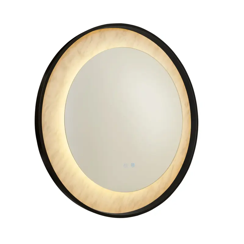 Foto 1 Luxo LED Mirror, Matt Black Metal with Marble Effect