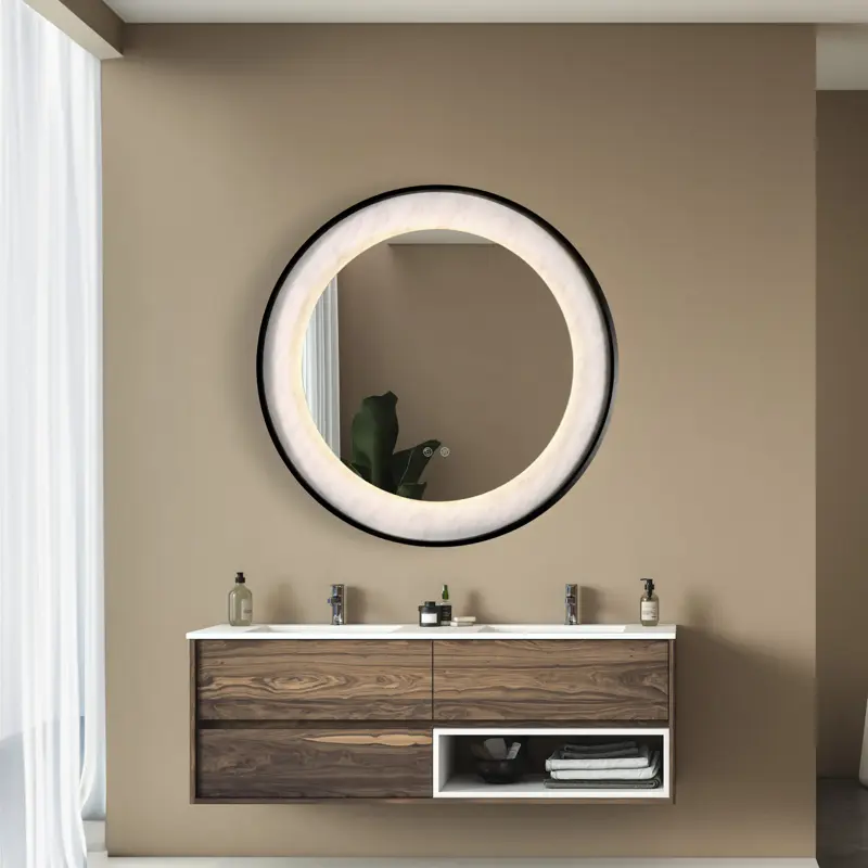 Foto 4 Luxo LED Mirror, Matt Black Metal with Marble Effect