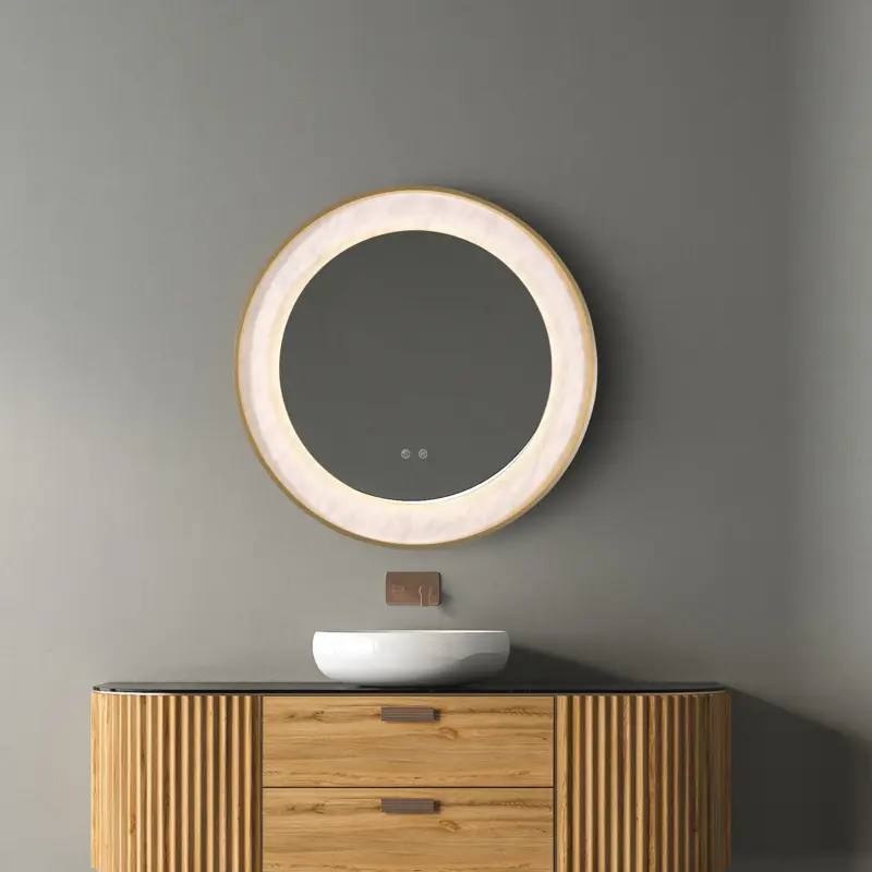 Foto 4 Luxo LED Mirror, Gold Metal with Marble Effect