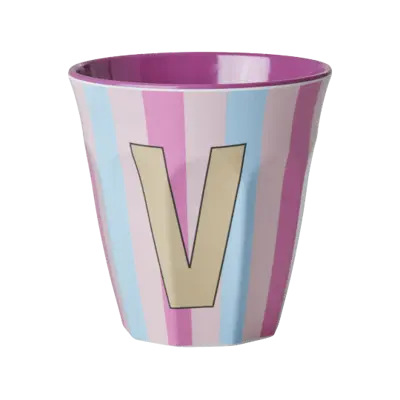 Foto van Melamine alfabet stripe Pink V