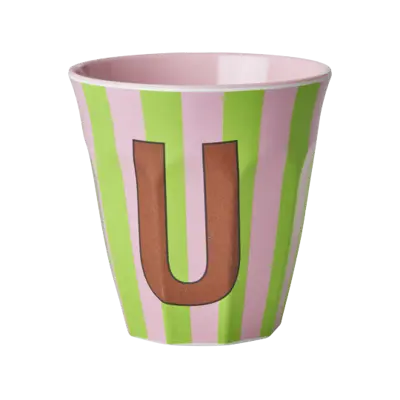 Foto van Melamine alfabet stripe Pink U