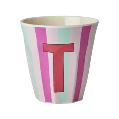 Foto van Melamine alfabet stripe Pink T