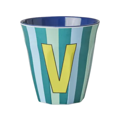 Foto van Melamine alfabet stripe Blue V