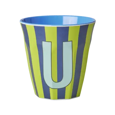 Foto van Melamine alfabet stripe Blue U