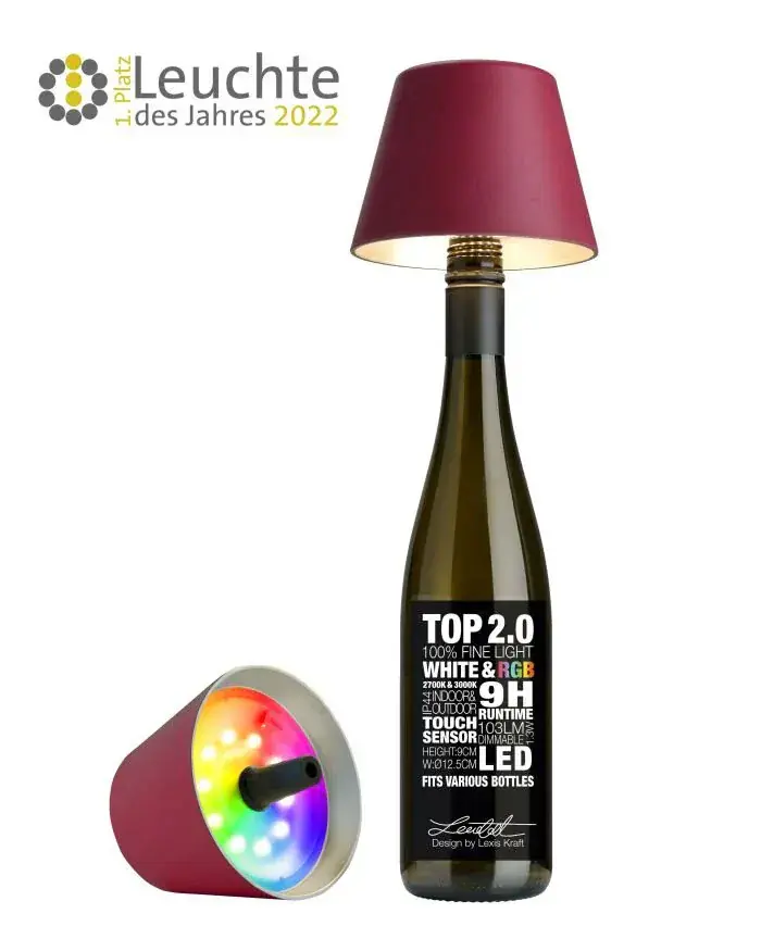 Foto 1 Flessenlampje RGB bordeaux
