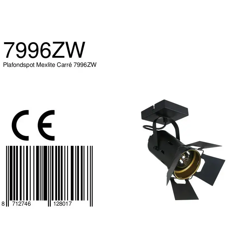 Foto 6 Plafondspot Carré 7996ZW Zwart Carree 7996ZW