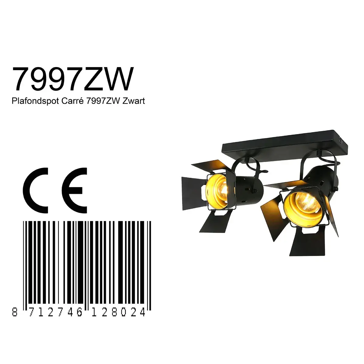 Foto 6 Plafondspot Carré 7997ZW Zwart Carree 7997ZW