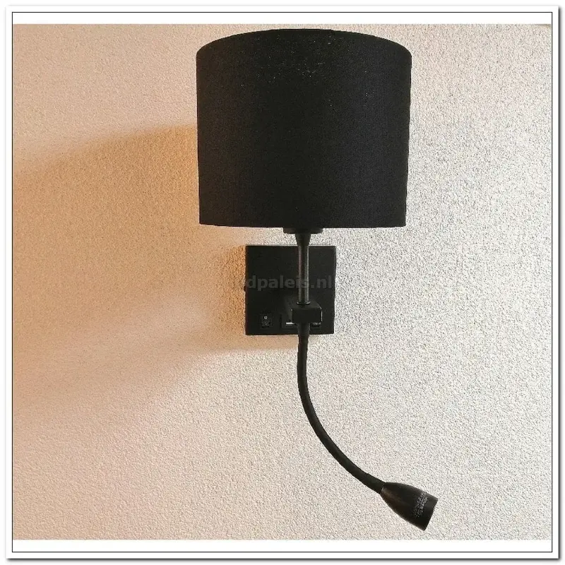 Foto 6 wandlamp led 3w e27 met USB oplader met zwarte kap