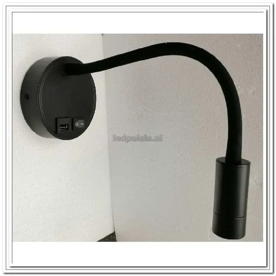Foto 7 Wandspot LED met usb oplader zwart 3w 2700k rond