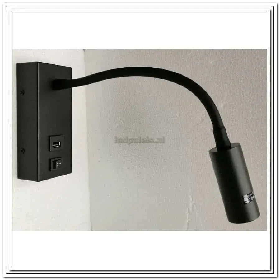 Foto 6 Wandspot LED met usb oplader zwart 3w 2700k rechthoek