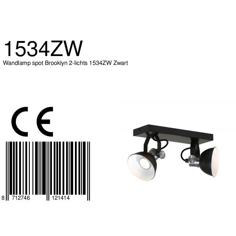 Foto 8 Wandlamp Brooklyn 1534ZW Zwart Brooklyn 1534ZW