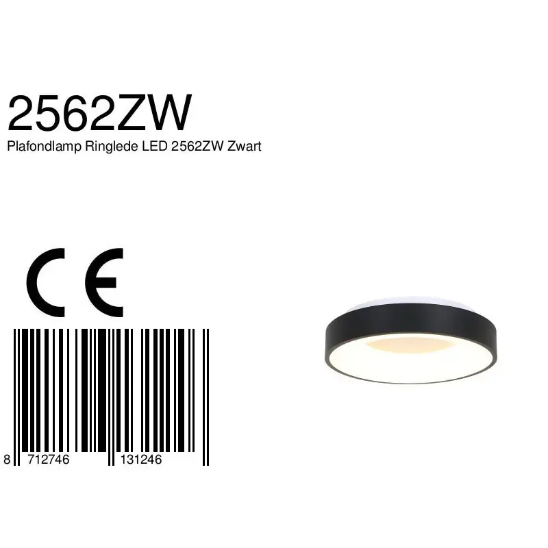 Foto 8 Plafondlamp Ringlede 2562ZW Zwart Ø38cm Ringlede 2562ZW