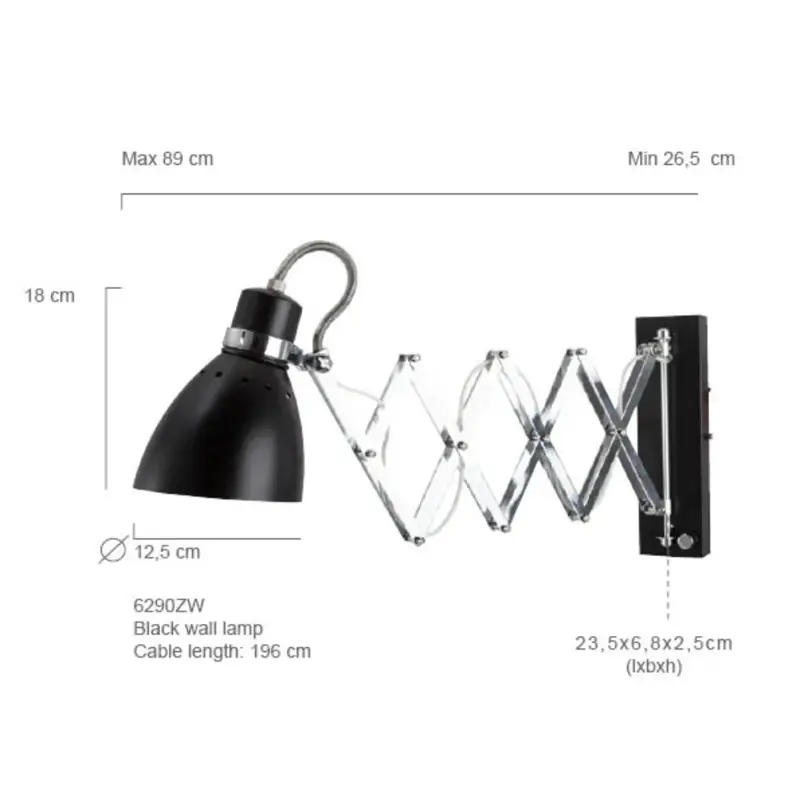 Foto 6 Wandlamp Spring 6290ZW Zwart Spring 6290ZW