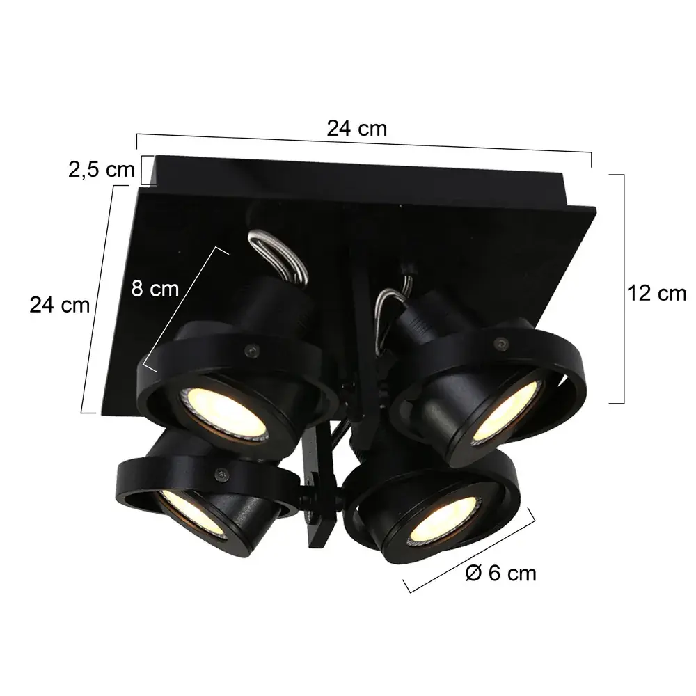 Foto 6 Plafondspot Quatro 7552ZW Zwart Quatro 7552ZW