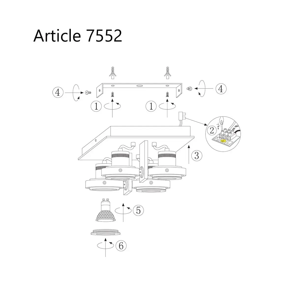 Foto 7 Plafondspot Quatro 7552ZW Zwart Quatro 7552ZW