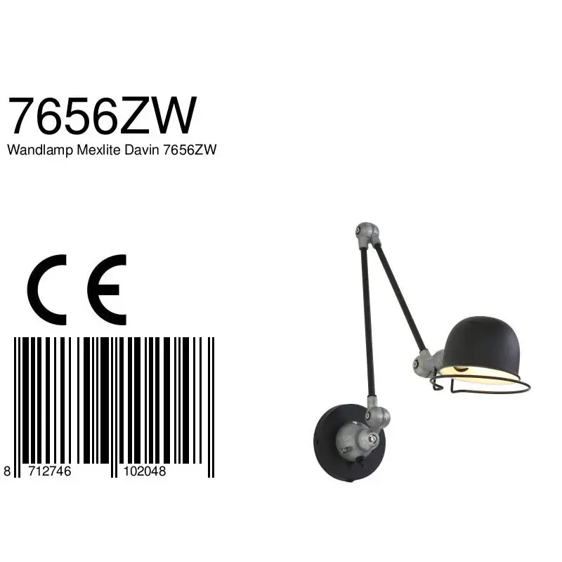 Foto 8 Wandlamp Davin 7656ZW Zwart Davin 7656ZW