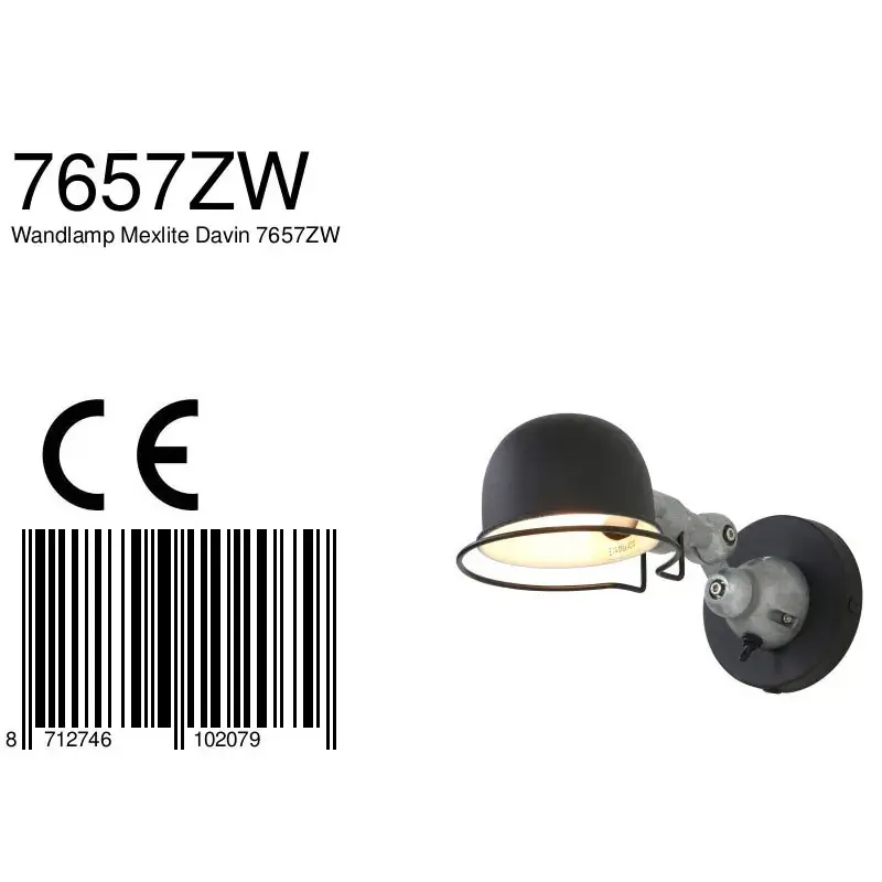 Foto 7 Wandlamp Davin 7657ZW Zwart Davin 7657ZW