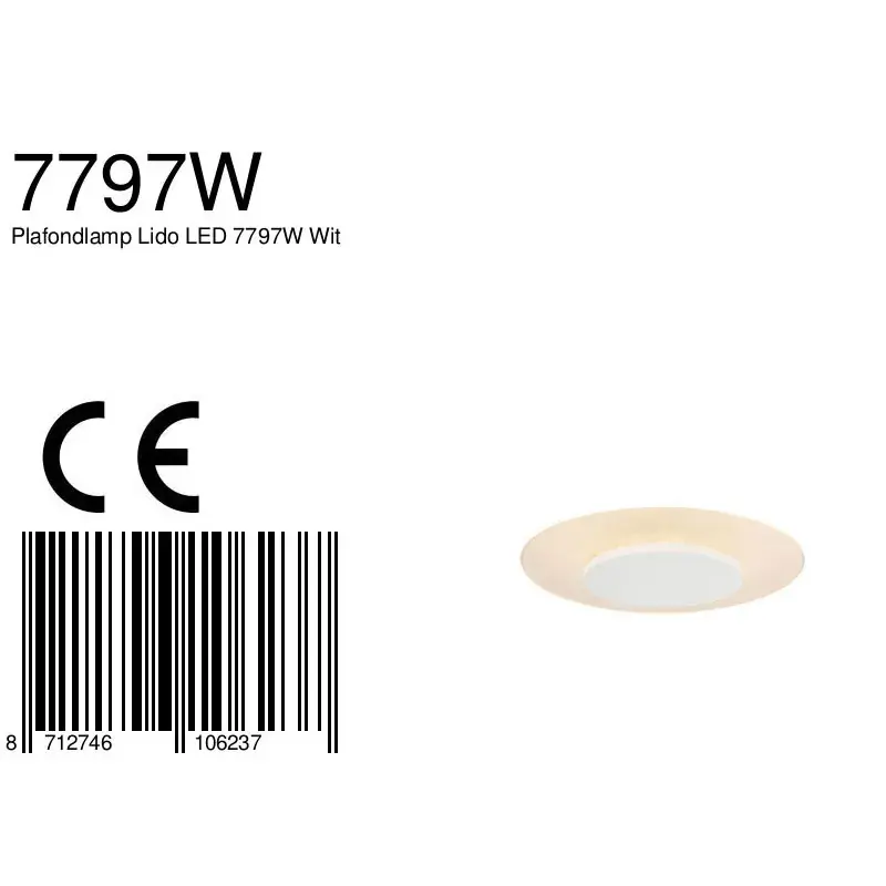 Foto 5 Plafondlamp Ceiling & Wall 7797W Wit Lido 7797W