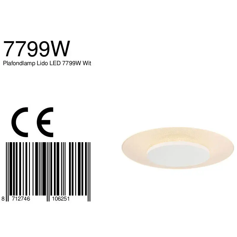 Foto 5 Plafondlamp Ceiling & Wall 7799W Wit Lido 7799W
