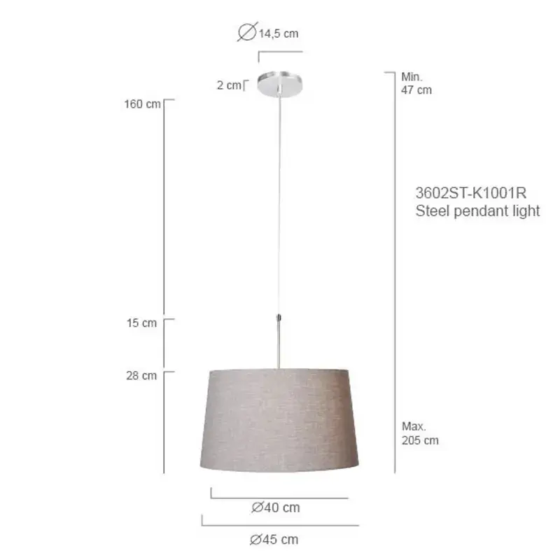 Foto 6 Hanglamp Sparkled Light 3602ST+K1001RS Staal-Grijs Linnen Sparkled Light 9568ST