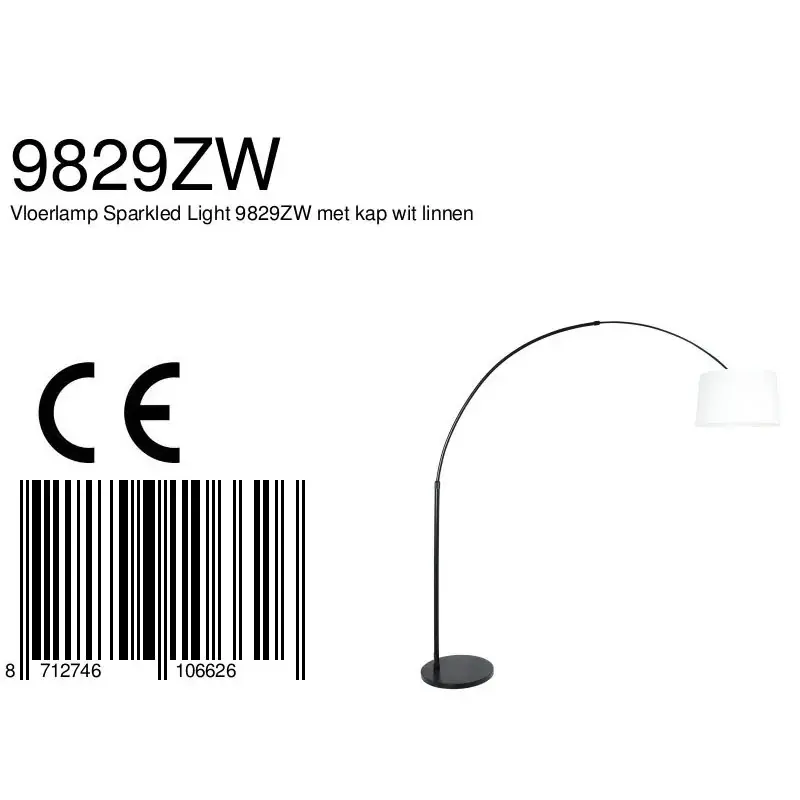 Foto 7 Vloerlamp Sparkled Light 7268ZW+K1001QS Zwart-Wit Linnen Sparkled Light 9829ZW