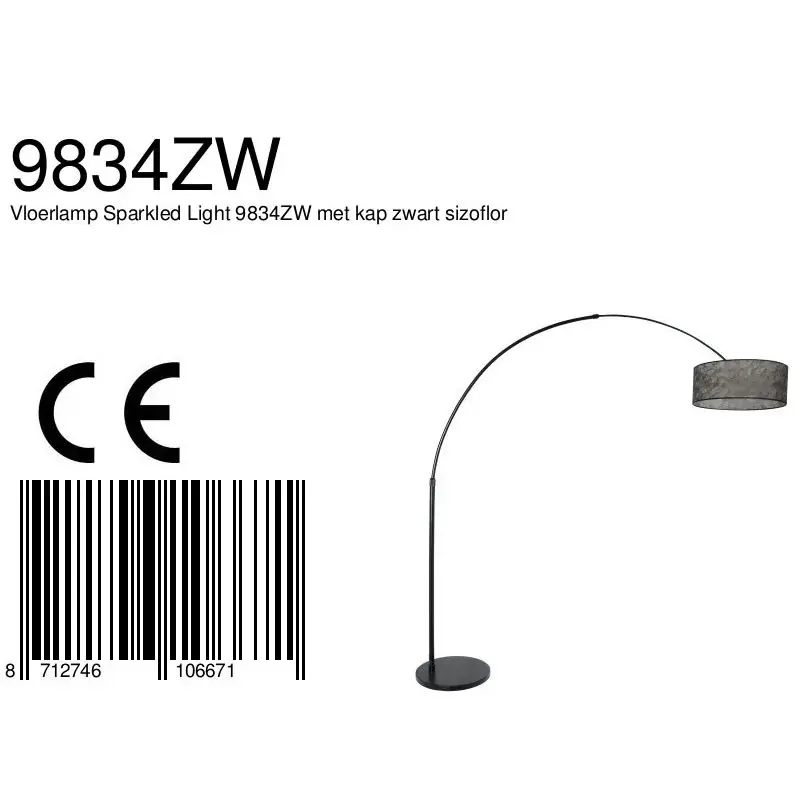 Foto 7 Vloerlamp Sparkled Light 7268ZW+K1066NS Zwart-Sizoflor Zwart Sparkled Light 9834ZW