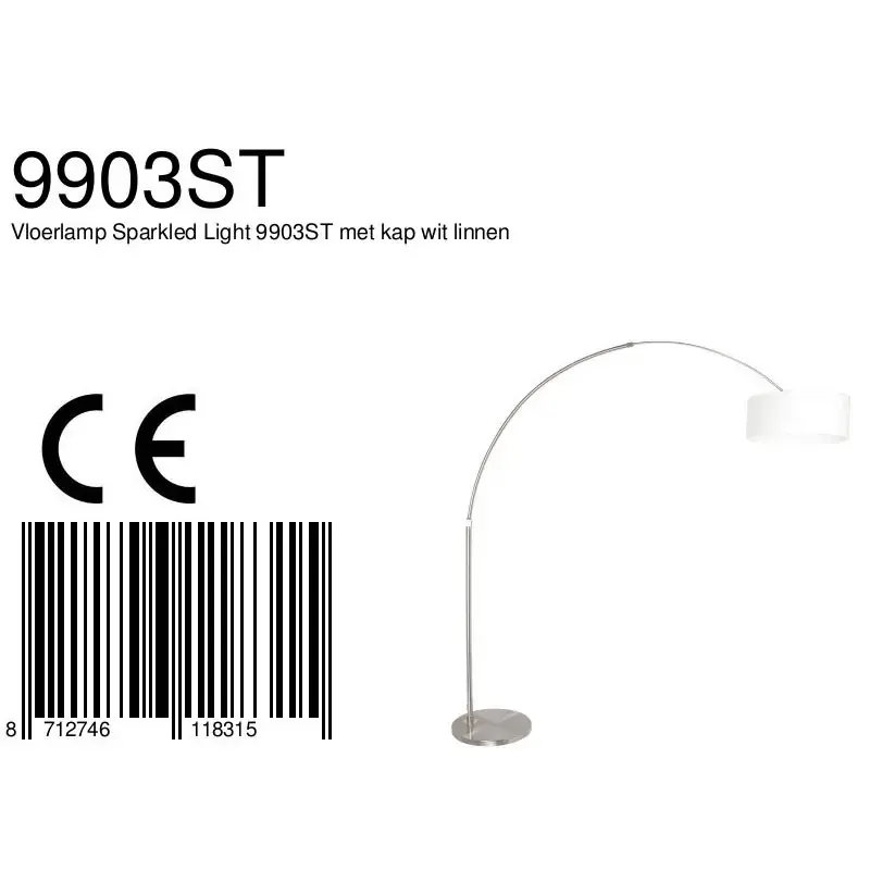 Foto 6 Vloerlamp Sparkled Light 7268ST+K1066QS Staal-Wit Linnen Sparkled Light 9903ST