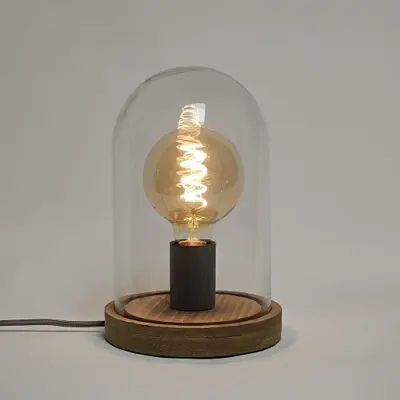 Foto van Tafellamp Stolp met houten voet en glazen stolp