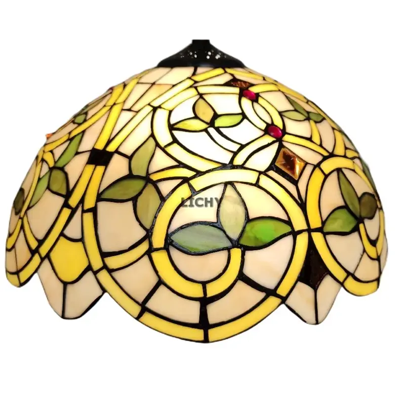 Foto 11 Tiffany hanglamp barok geel groen 41cm