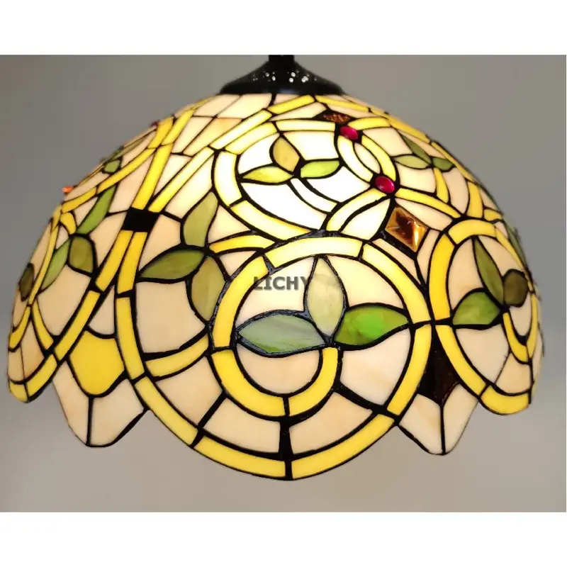 Foto 6 Tiffany hanglamp barok geel groen 41cm