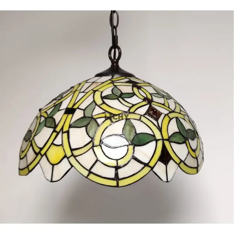 Foto 8 Tiffany hanglamp barok geel groen 41cm