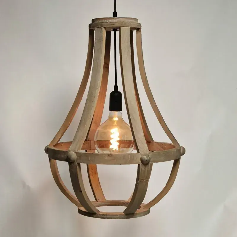 Foto 1 Hanglamp Kroonluchter zakkroon Treccia Tricia Hout open 60x40cm