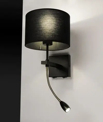 Foto van Quad wandlamp staal 2- lichts WB 81009 ZW + K20/13 ZW staal zwarte kap 13 cm