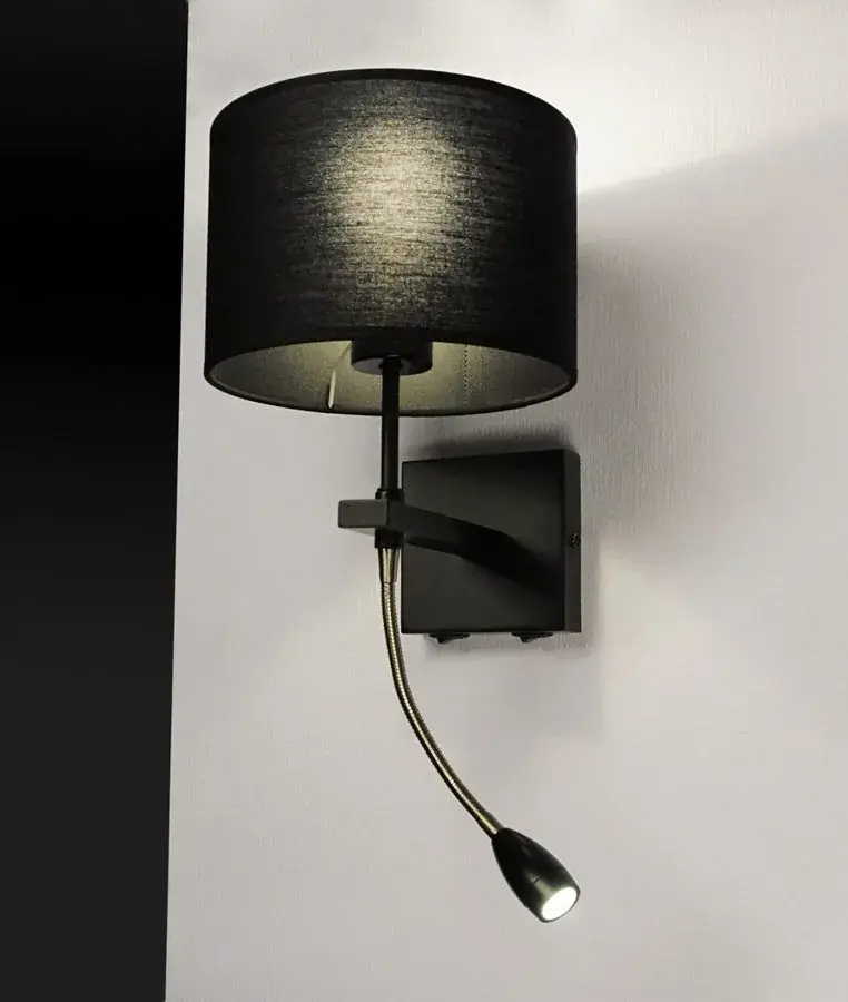 Foto 2 Quad wandlamp staal 2- lichts WB 81009 ZW + K20/13 ZW staal zwarte kap 13 cm