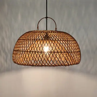 Foto van Hanglamp halve bol dubbel riet naturel 40cm 511222