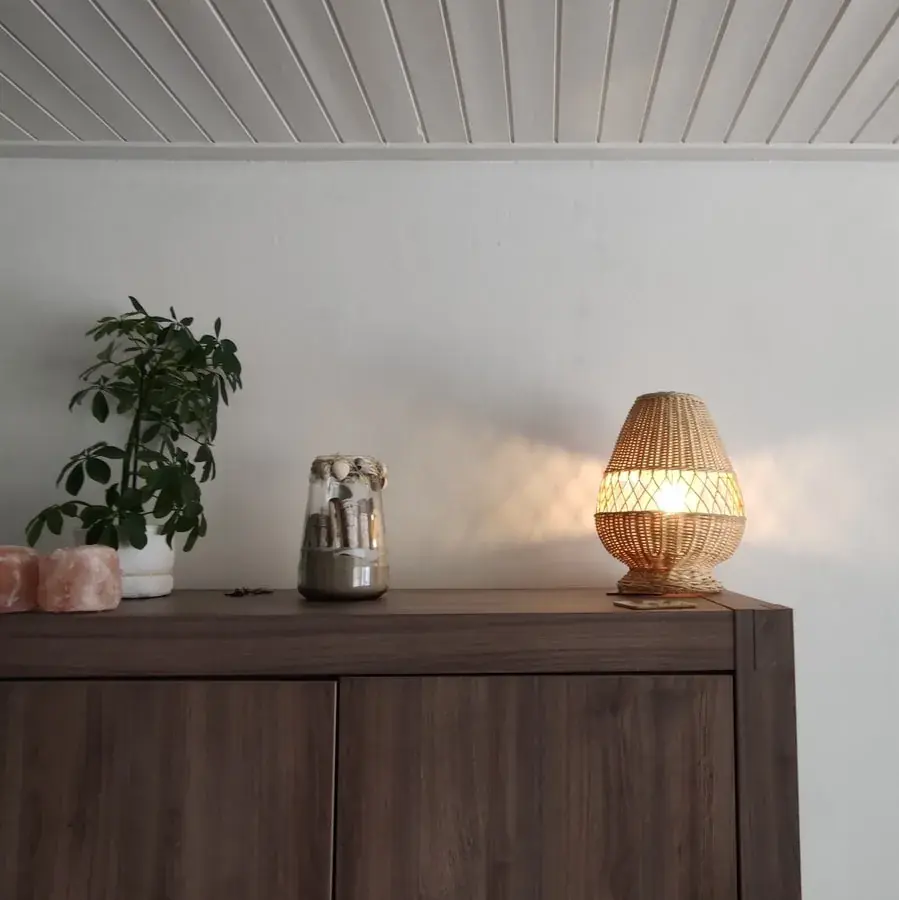 Foto 4 Tafellamp ruit riet naturel 35cm 511029