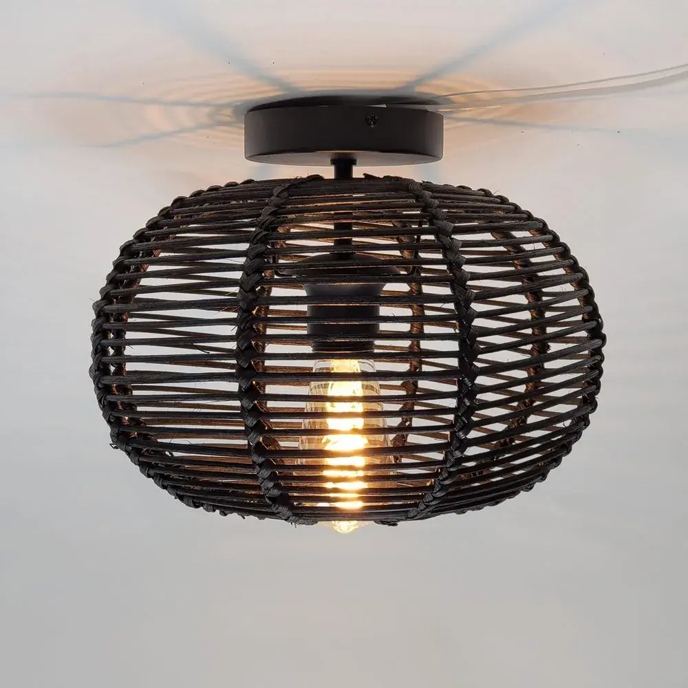 Foto van Plafondlamp riet Ufo 40cm zwart